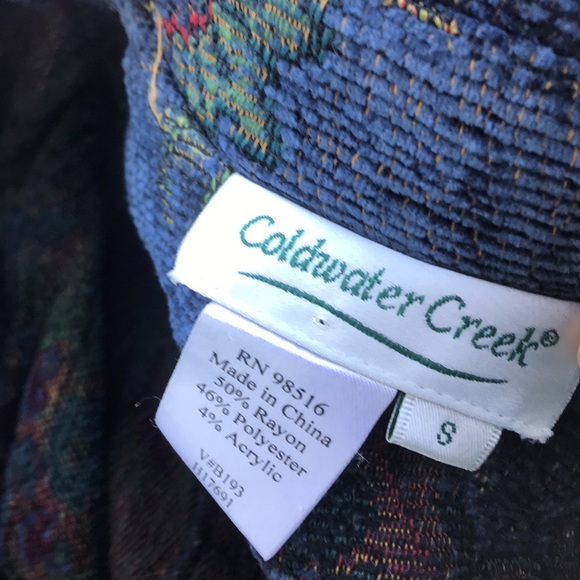 Vintage 90s Y2K Autumn Botanical Blue Floral Tapestry Button Up Shacket Jacket - Picture 5 of 5